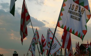 Supporters wave flags of Jobbik, an anti-Semitic Hungarian political party | CC via flickr user Leigh Phillips