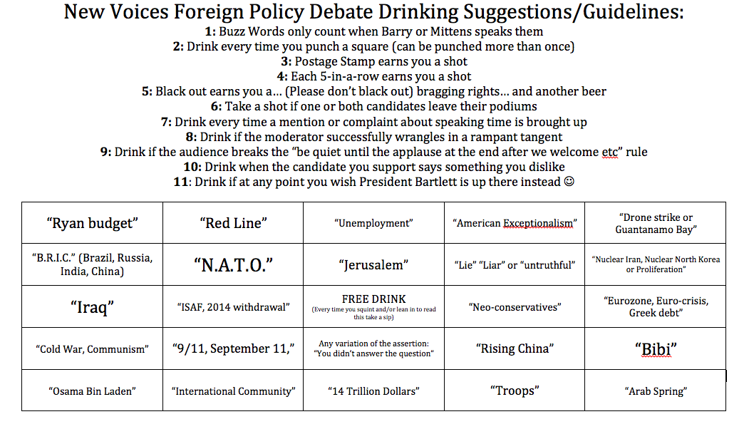 The New Voices Foreign Policy Debate Drinking Game
