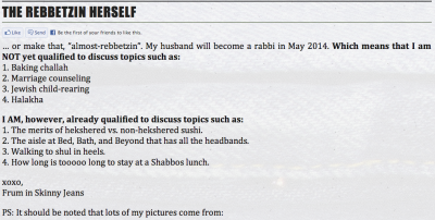 The Rebbetzin wishes to remain anonymous-- this is what she will share. 