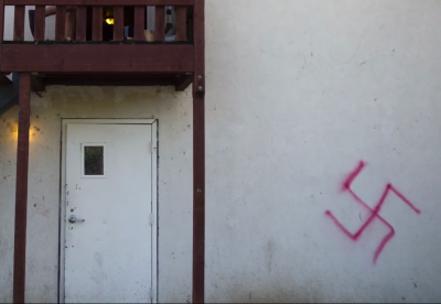 Swastika graffiti on AEPi at UC Davis in January. 