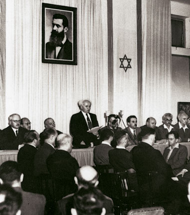 David Ben Gurion declares the State of Israel, May 5, 1948. | CC via Wikimedia Commons