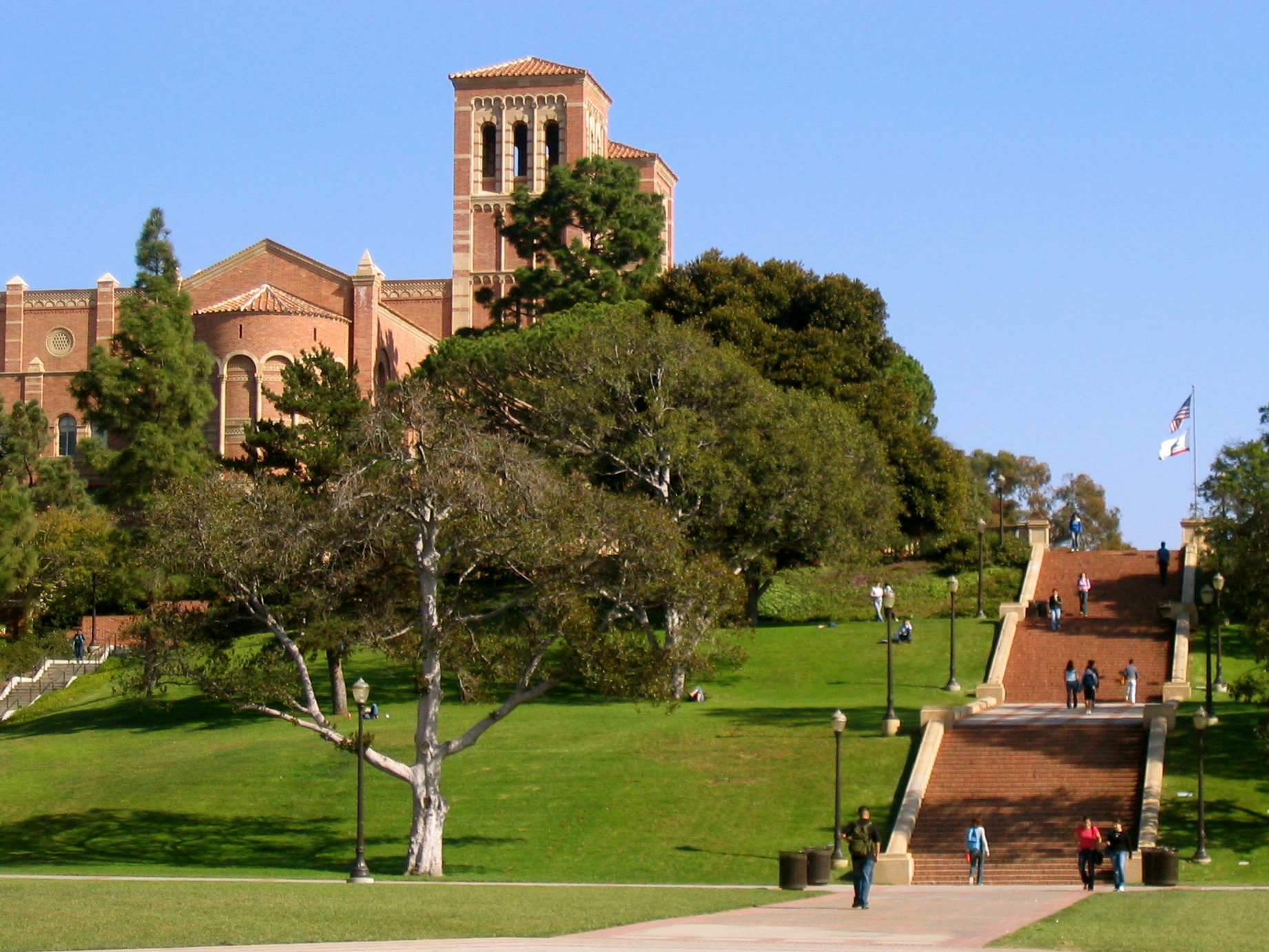 UCLA has the highest amount of testimonies on AMCHA's page. | <a href="https://commons.wikimedia.org/wiki/File:Janss_Steps,_Royce_Hall_in_background,_UCLA.jpg">Supplied by b r e n t (UCLA) [CC BY 2.0], via Wikimedia Commons</a>