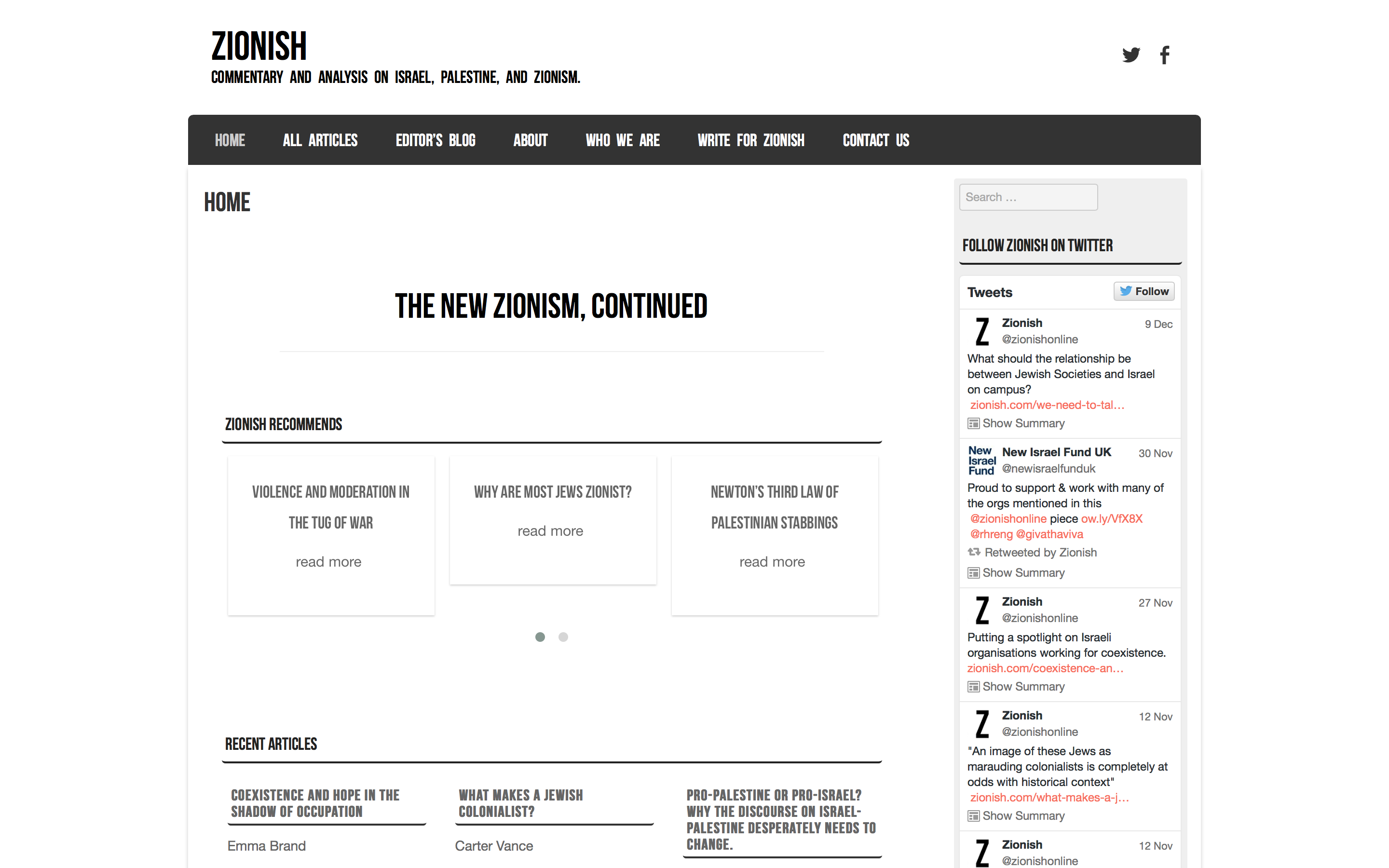 The front page of Zionish. | Via zionish.com