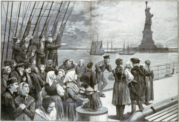 Immigrants arrive in New York City in an 1887 illustration. New York City today is home to the largest Diaspora community in the world. | Public domain, via Wikimedia