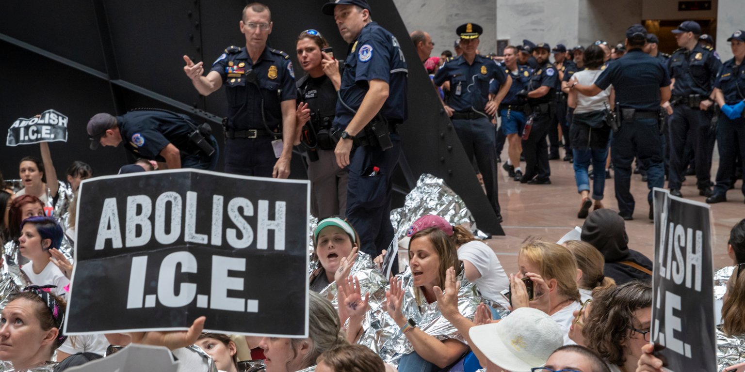 Hundreds of women occupied the Hart Senate Office Building to protest immigration policy and family separation in June, 2018. Photo credit: J. Scott Applewhite/AP