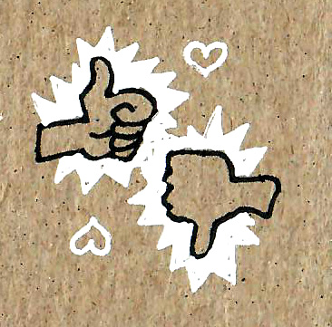 A drawing of a thumbs up and a thumbs down