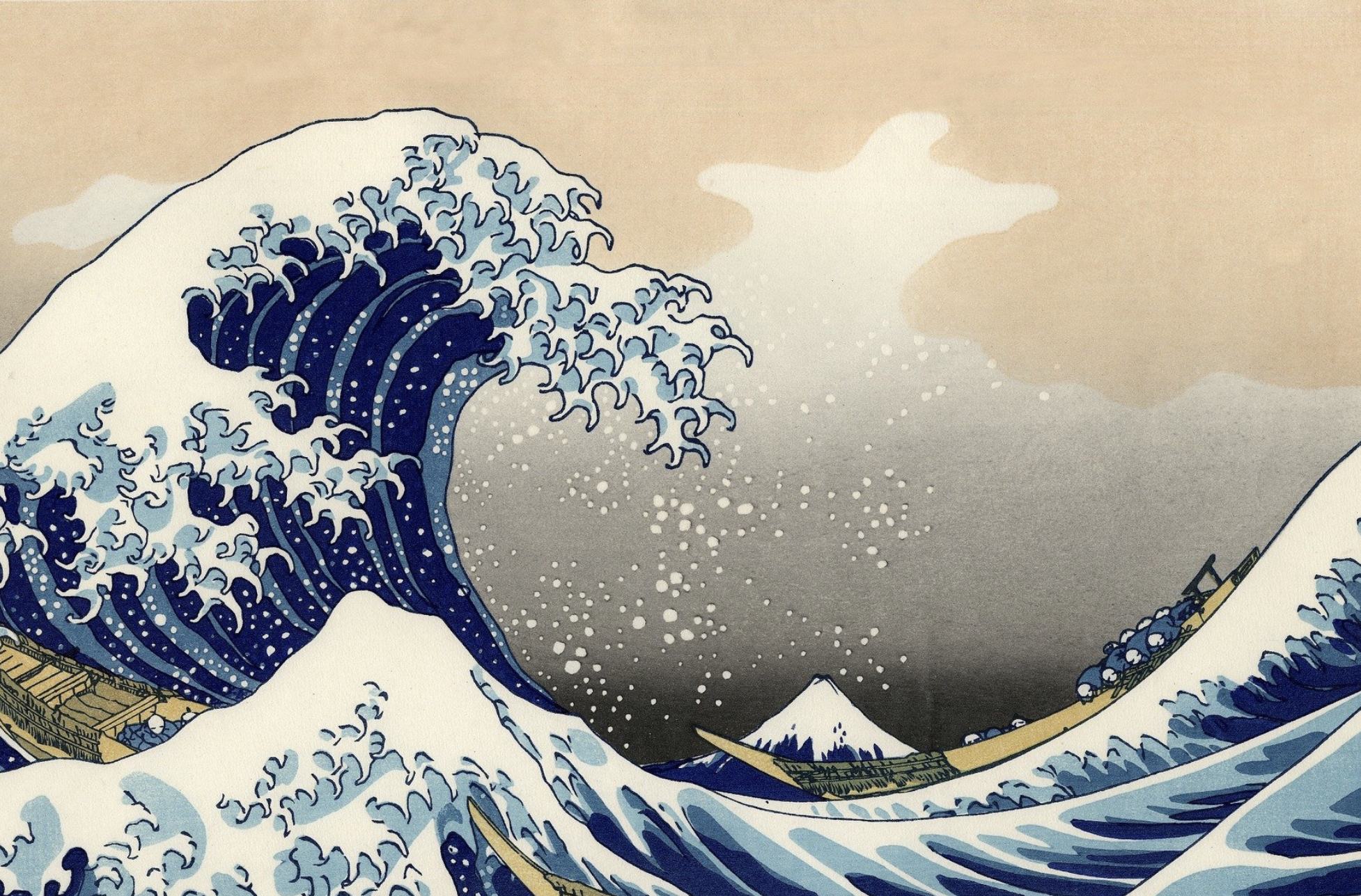 Zoomed image of The Great Wave off Kanagawa by Japanese artist Hokusai.